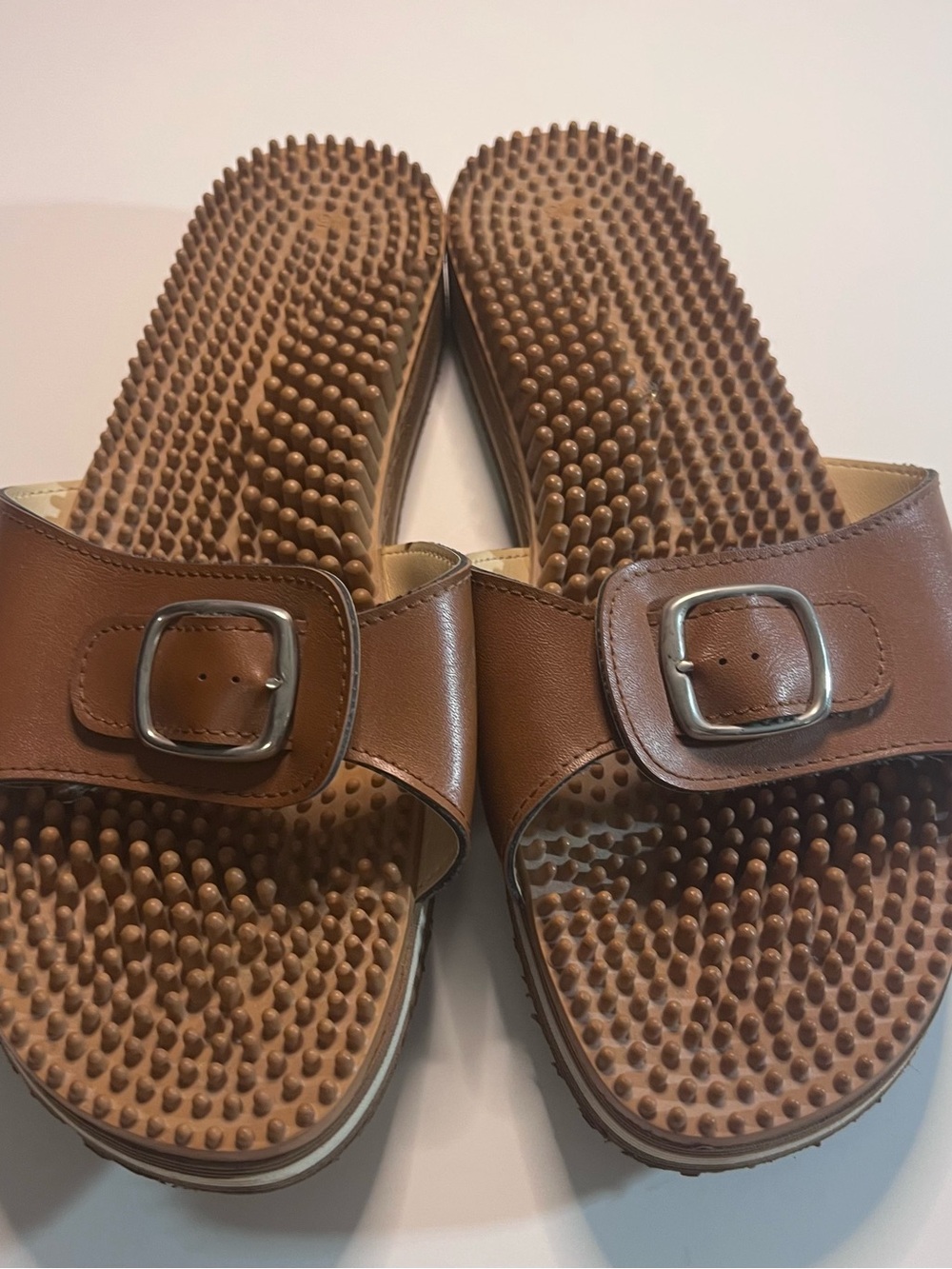Women's Brown Massage Slide Sandals with Buckle